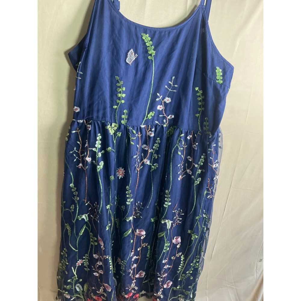 BloomChic Navy Blue Floral Butterfly Embroidered Mesh Maxi Dress Womens Plus 26 - Picture 6 of 15